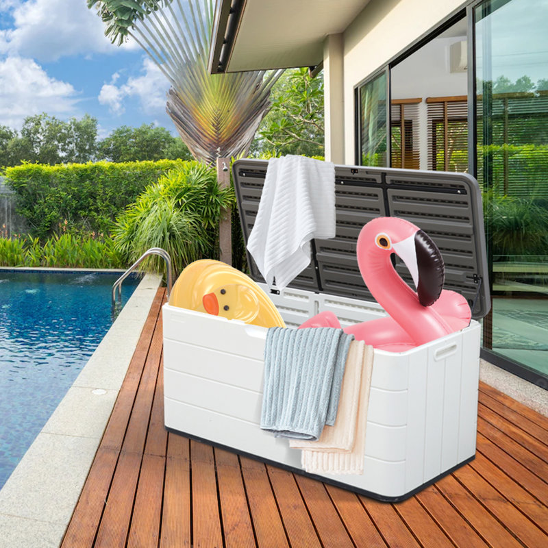 KINYING Resin Deck box Outdoor Storage Container Large Waterproof Storage Bench Reviews Wayfair